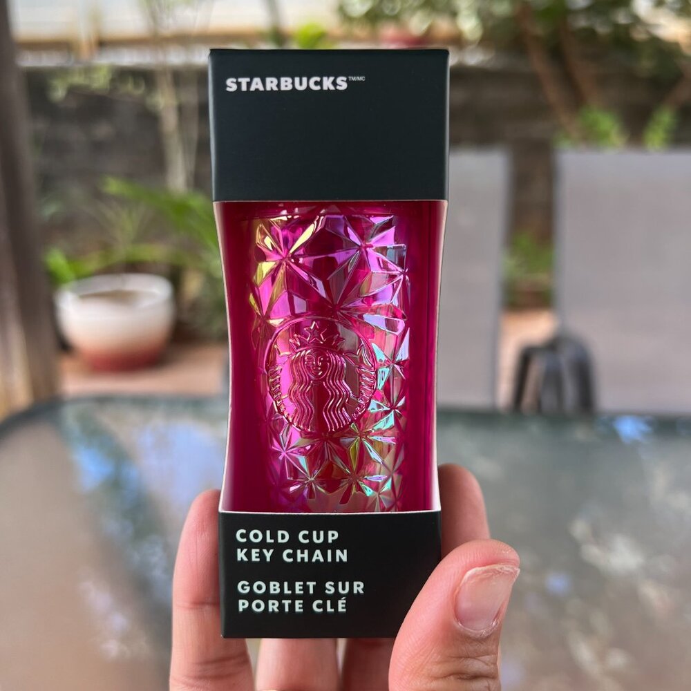NWT Starbucks 2024 Fuchsia Iridescent Prism Mini Tumbler Keychain